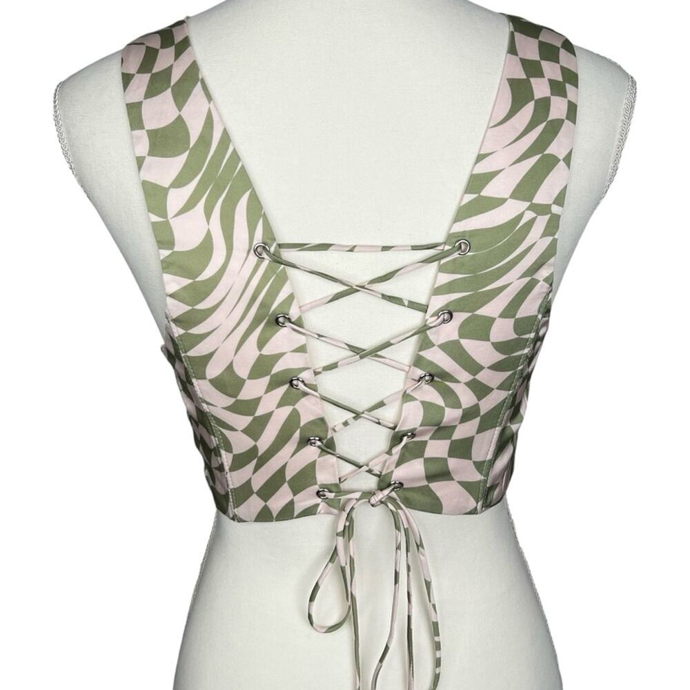 For Love & Lemons Nomi Corset Crop Size Medium Green Pink Geometric NWOT - Picture 4 of 10